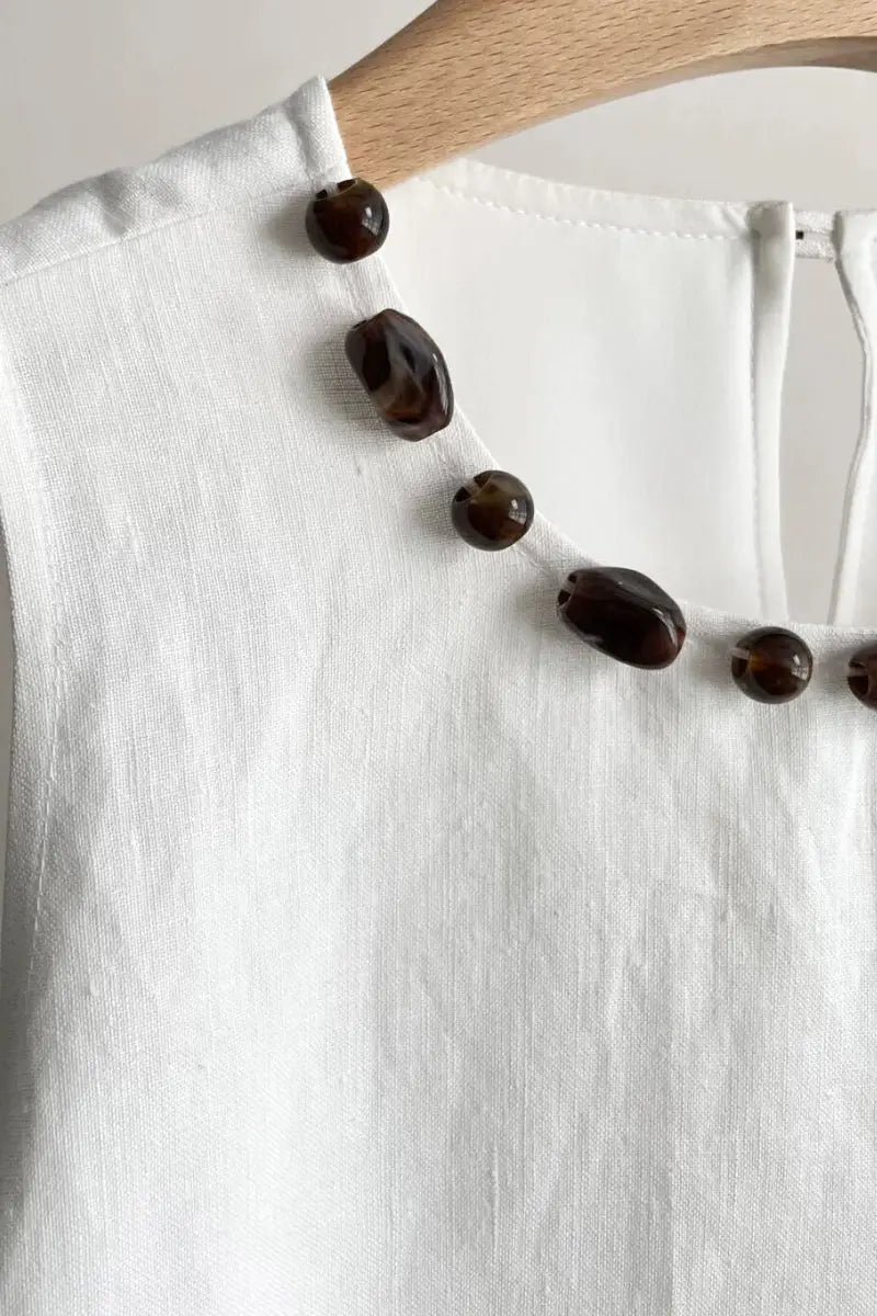 100 Linen Sleeveless Midi Dress With Back Slit