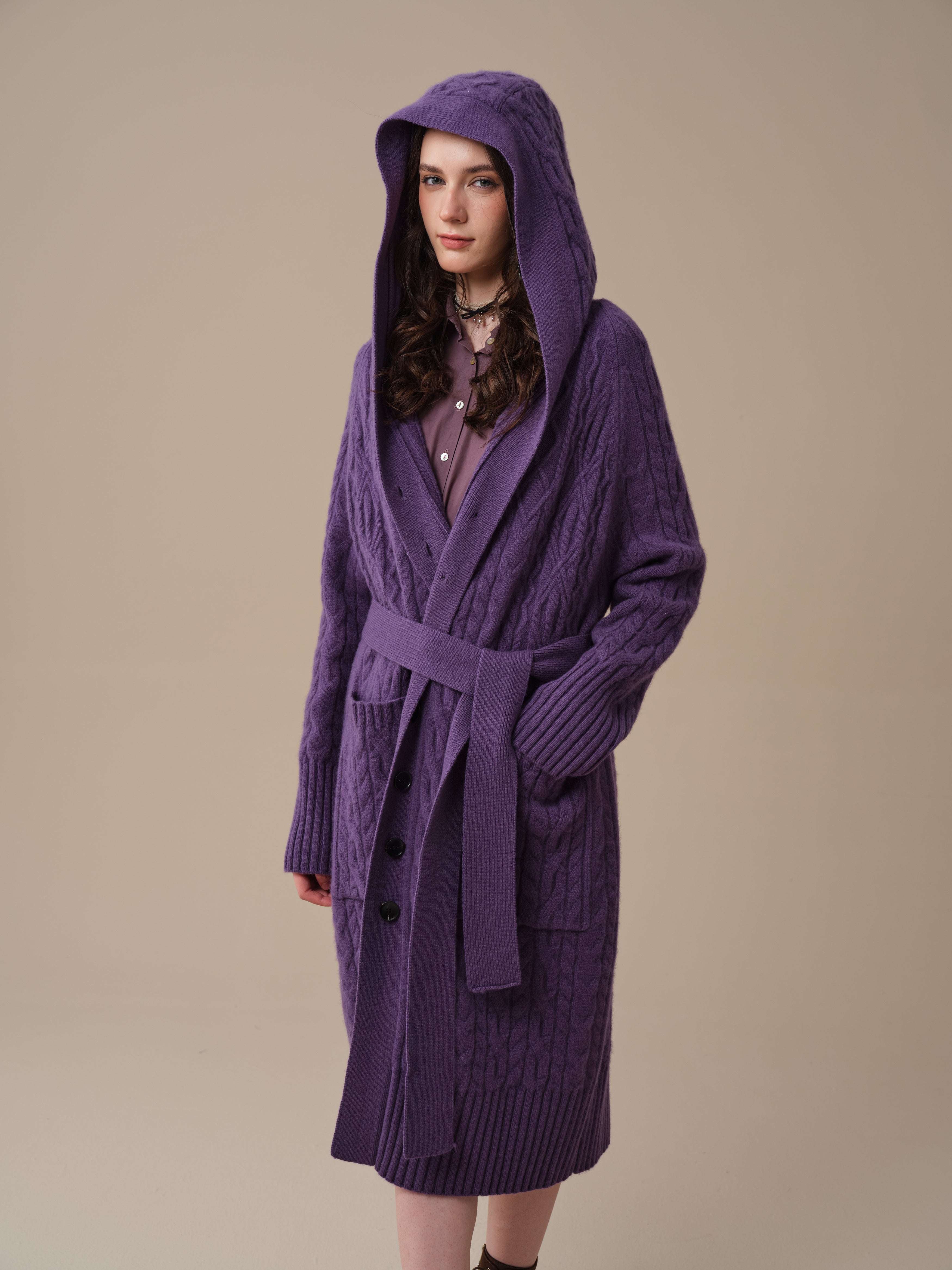 Hudson 15 | 100% wool hooded cardigan coat