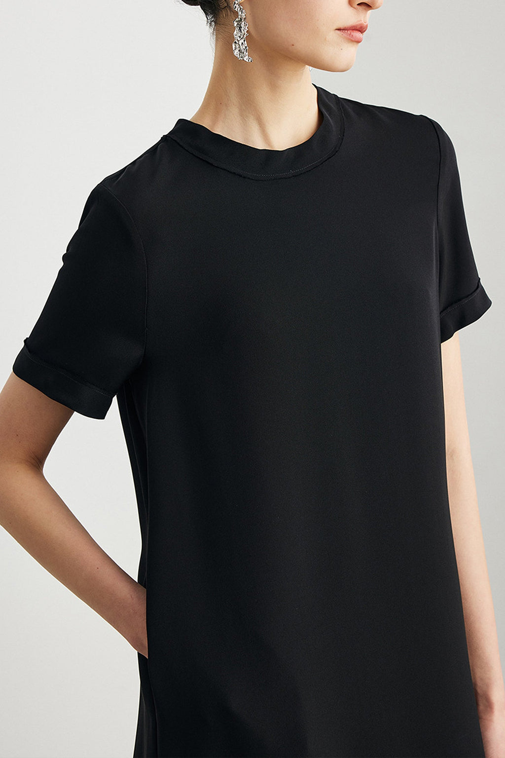 30 Momme Silk Crepe Short Sleeve Midi Dress