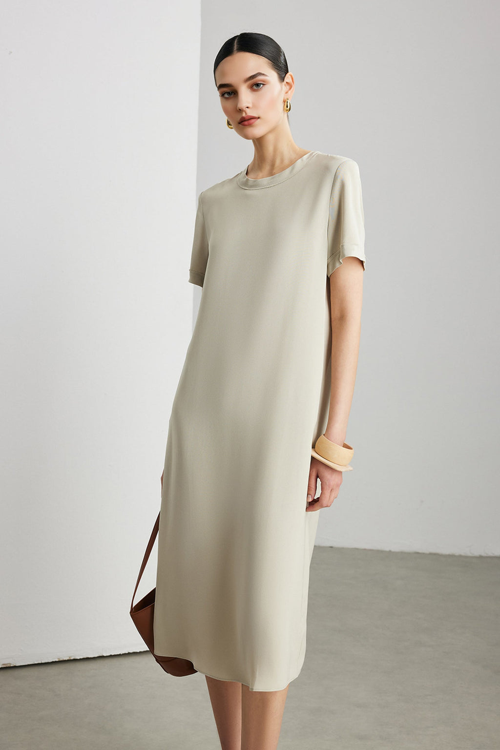 30 Momme Silk Crepe Short Sleeve Midi Dress