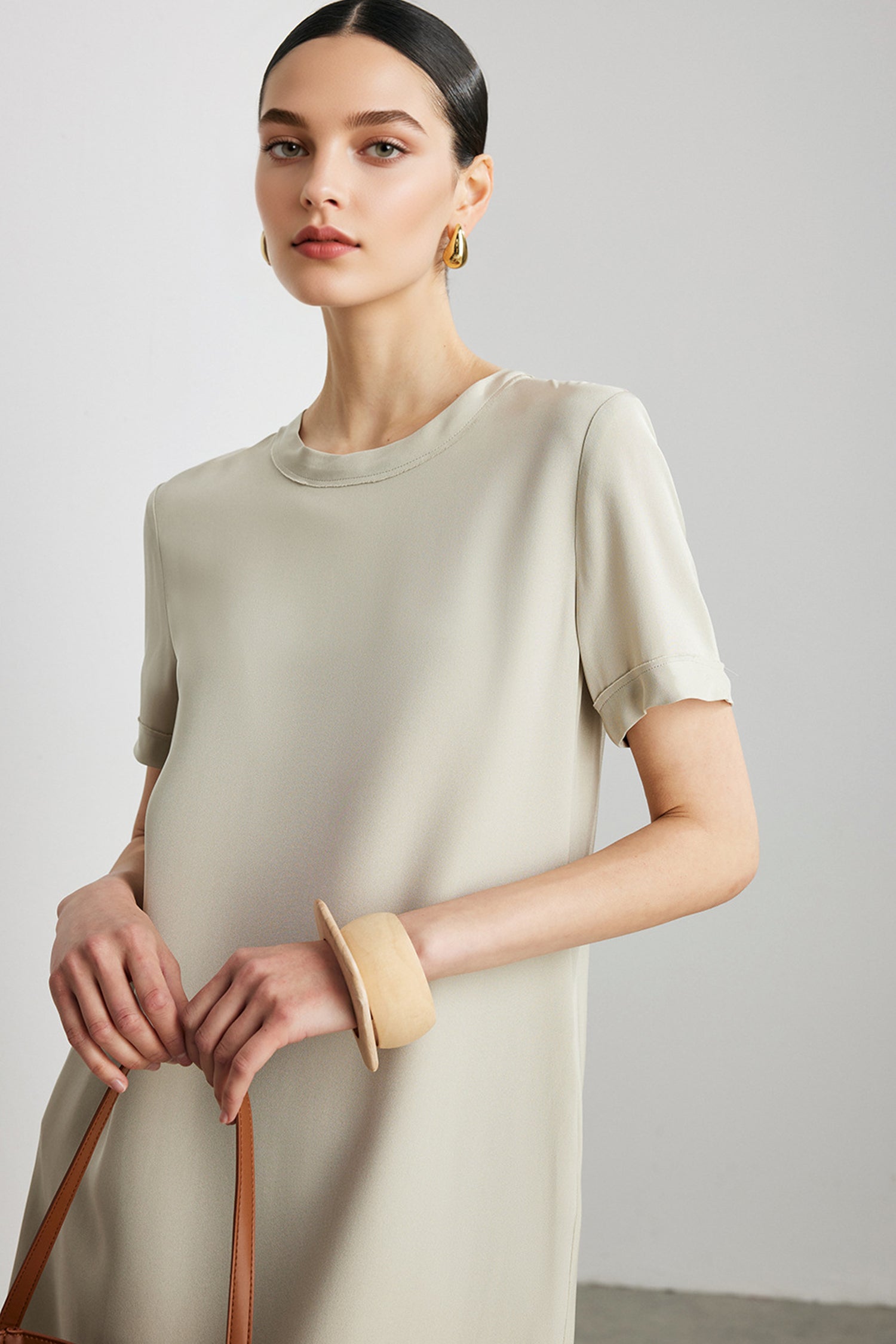 30 Momme Silk Crepe Short Sleeve Midi Dress