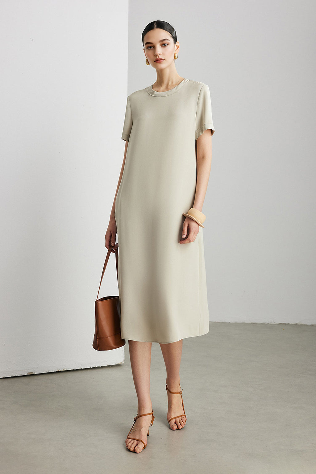 30 Momme Silk Crepe Short Sleeve Midi Dress