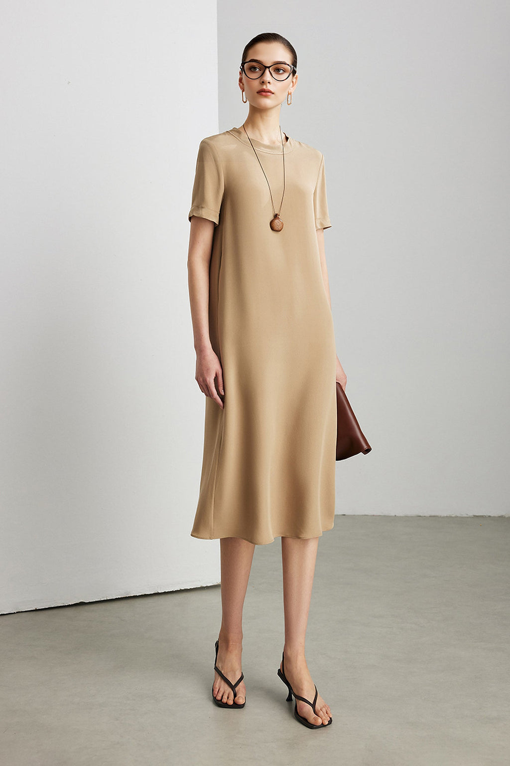 30 Momme Silk Crepe Short Sleeve Midi Dress