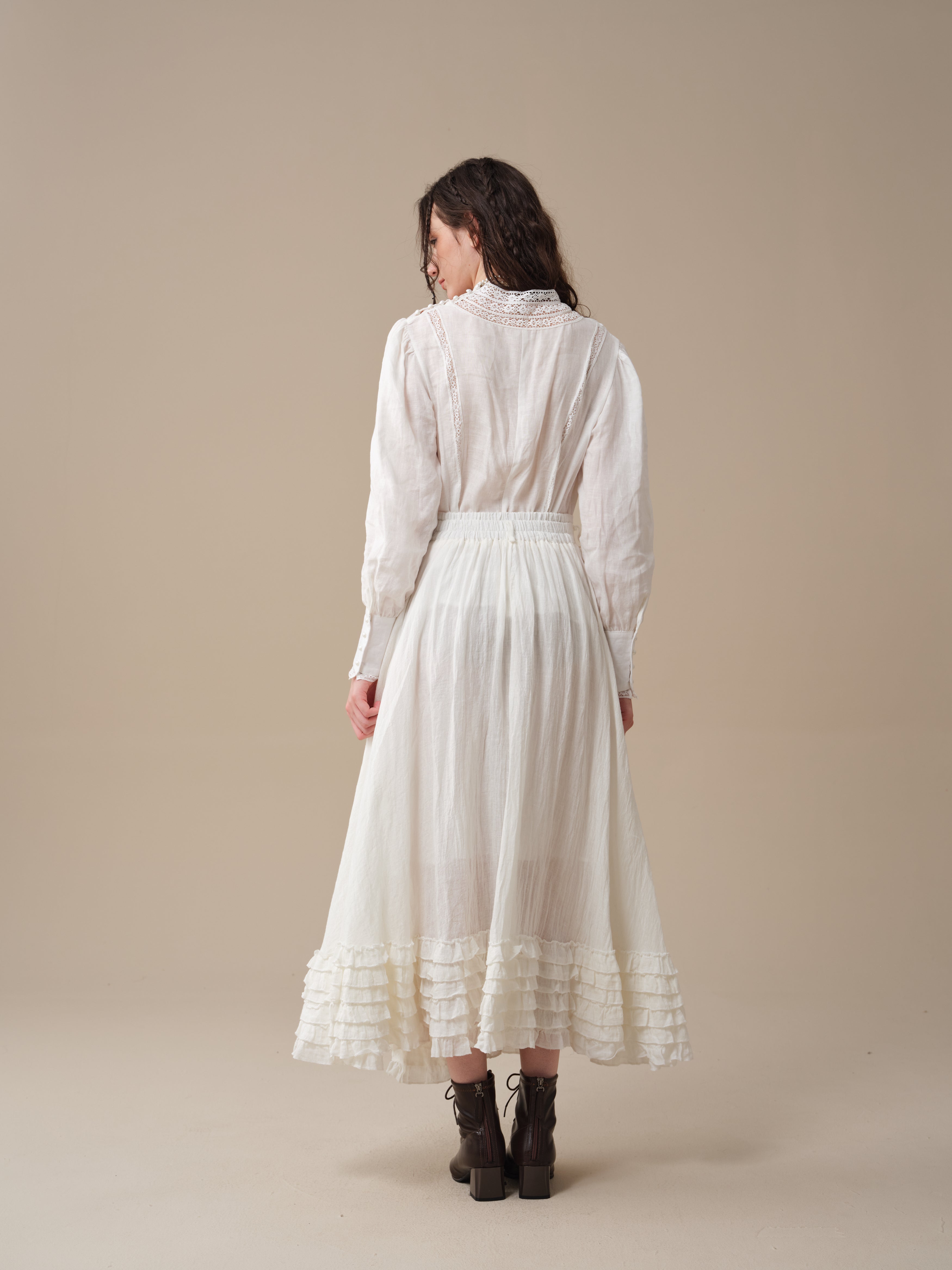 Stella 06 | Ruffled High-Neck Linen Blouse