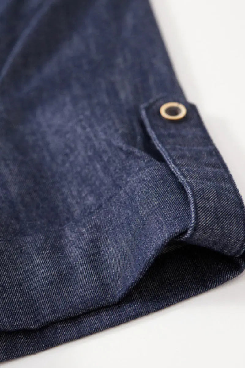 Denim Short-Sleeve V-Neck Midi Shirt Dress
