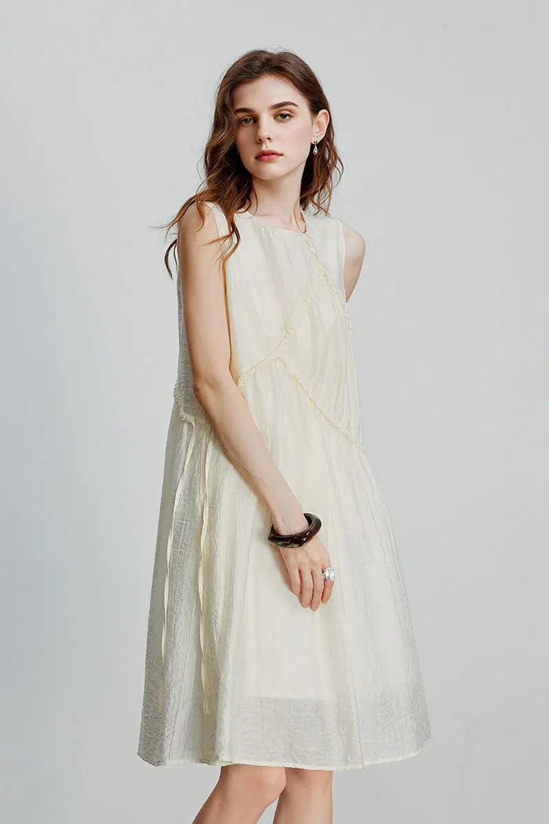 Ivory Lyocell Sleeveless Ruffle-Detail Midi Dress