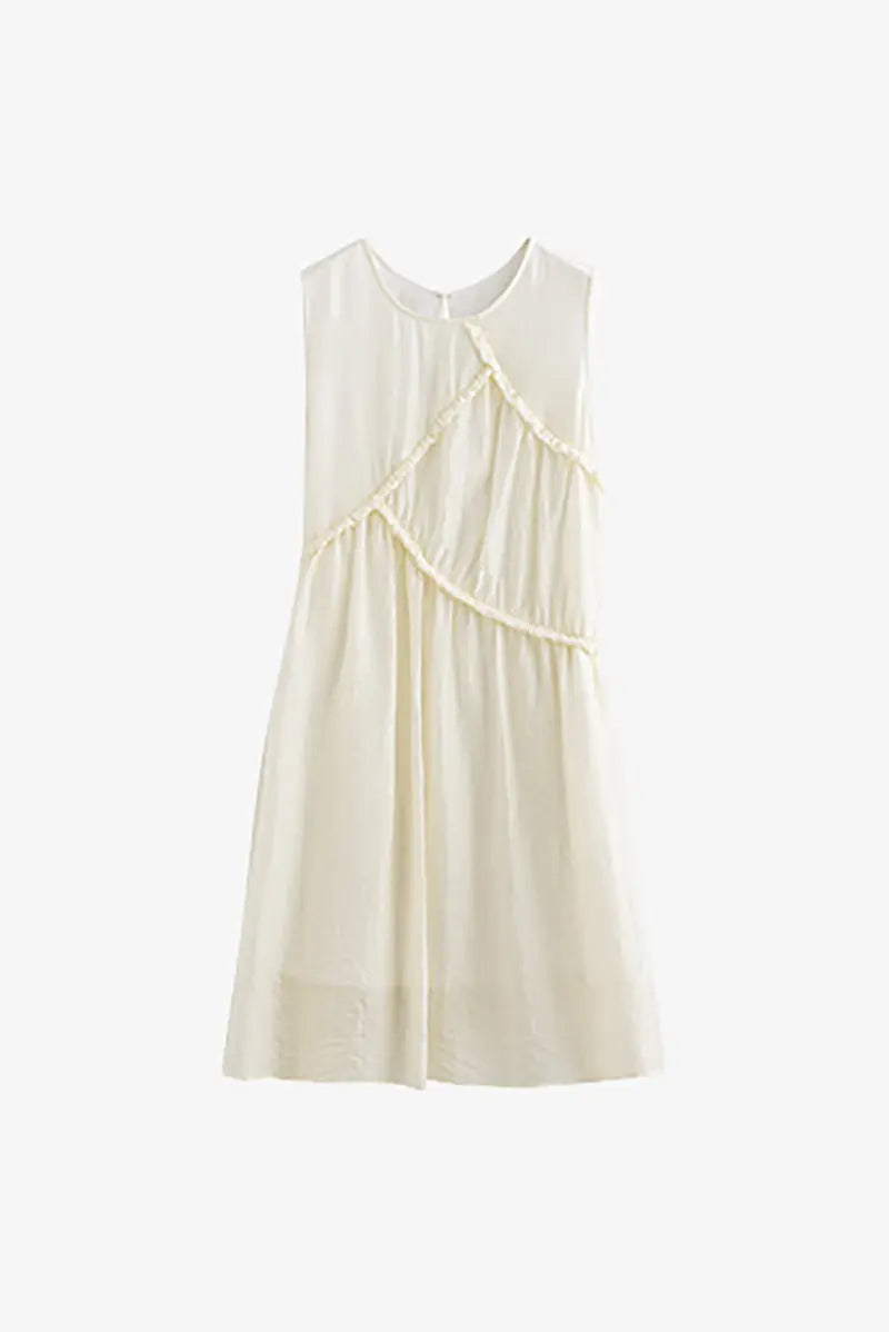 Ivory Lyocell Sleeveless Ruffle-Detail Midi Dress