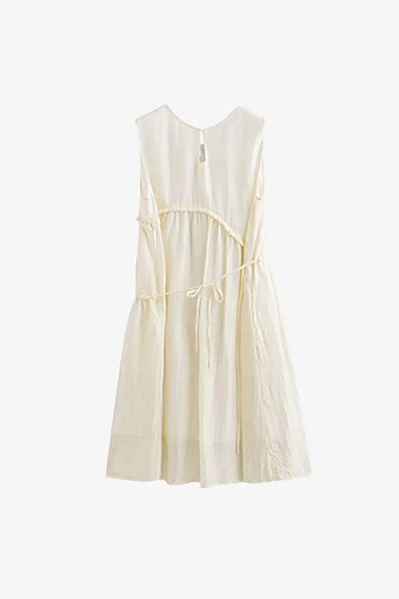 Ivory Lyocell Sleeveless Ruffle-Detail Midi Dress
