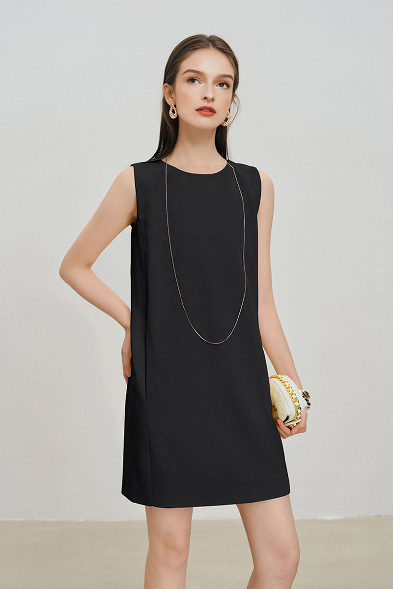 Black Triacetate-Blend Mini Shift Dress with Pockets