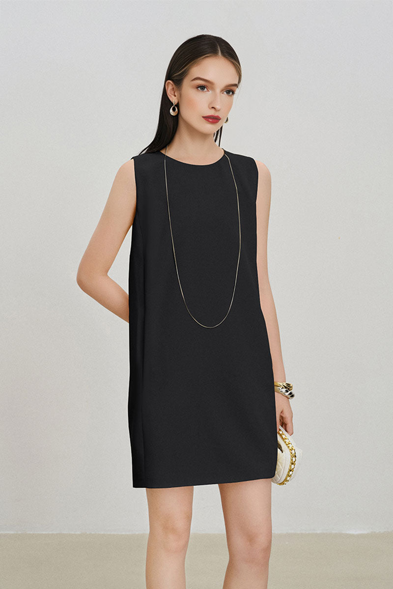 Black Triacetate-Blend Mini Shift Dress with Pockets