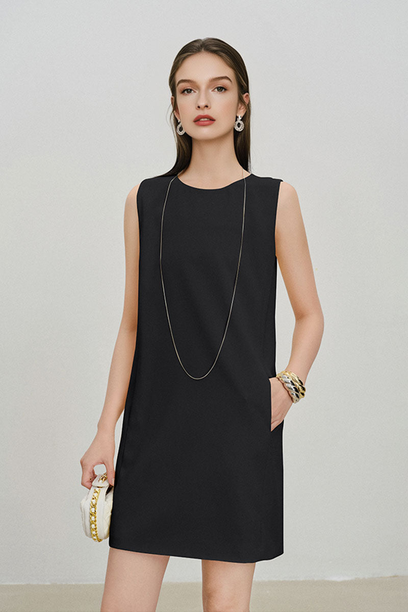 Black Triacetate-Blend Mini Shift Dress with Pockets