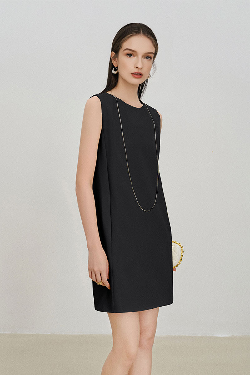 Black Triacetate-Blend Mini Shift Dress with Pockets