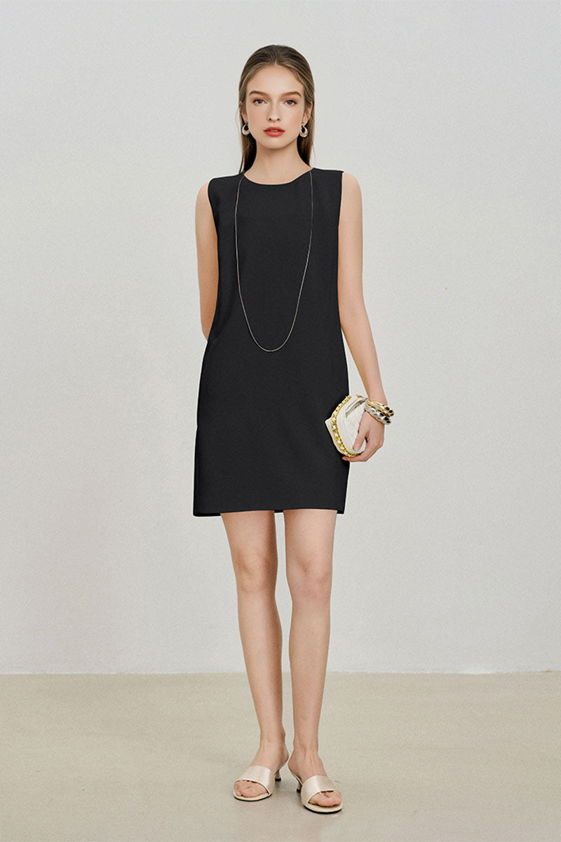 Black Triacetate-Blend Mini Shift Dress with Pockets