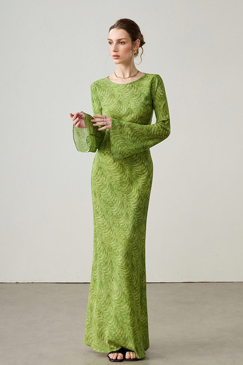 Elegant Silk Floral Long Sleeve Maxi Dress
