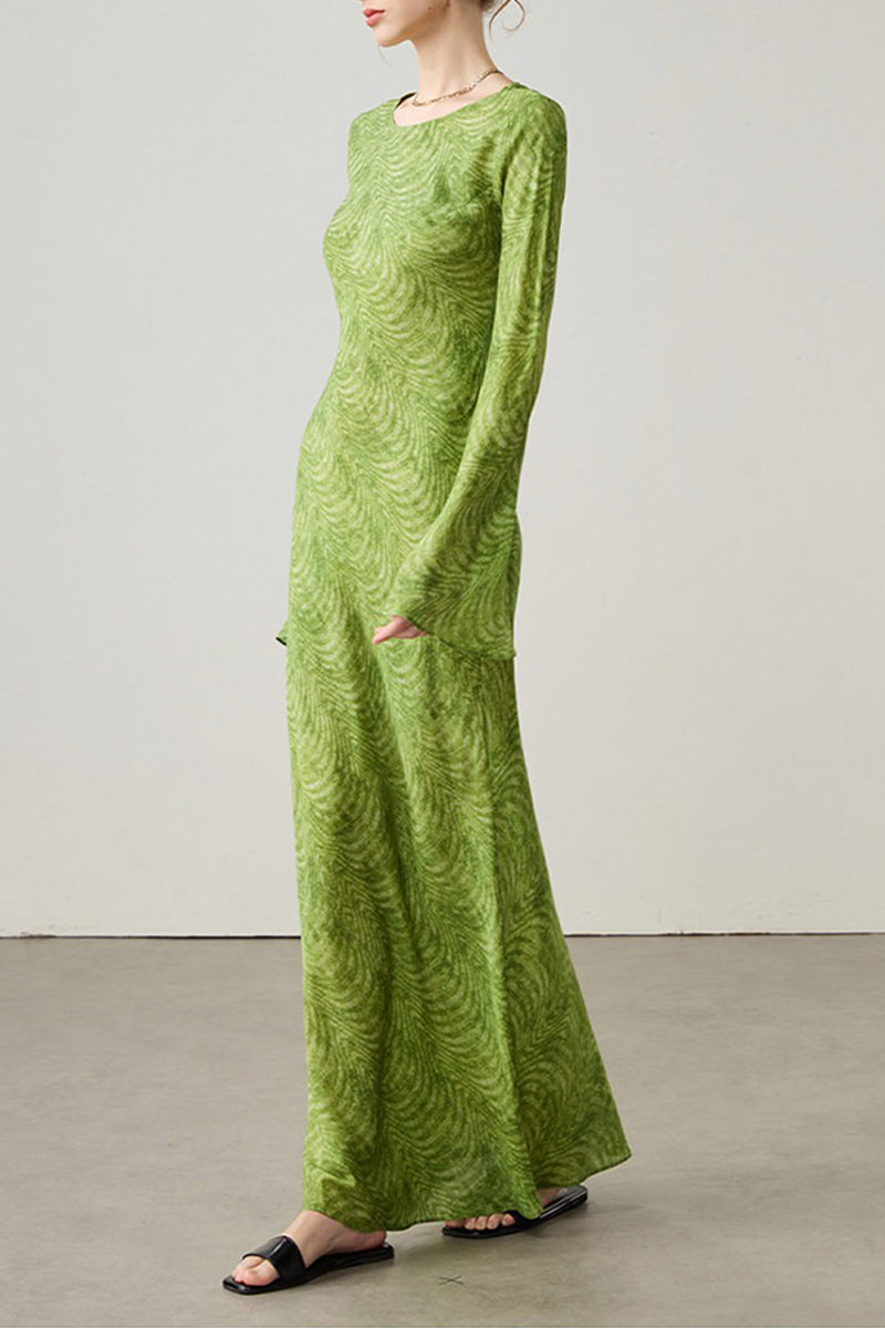 Elegant Silk Floral Long Sleeve Maxi Dress