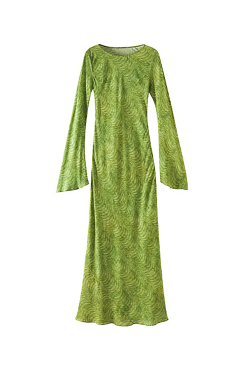 Elegant Silk Floral Long Sleeve Maxi Dress