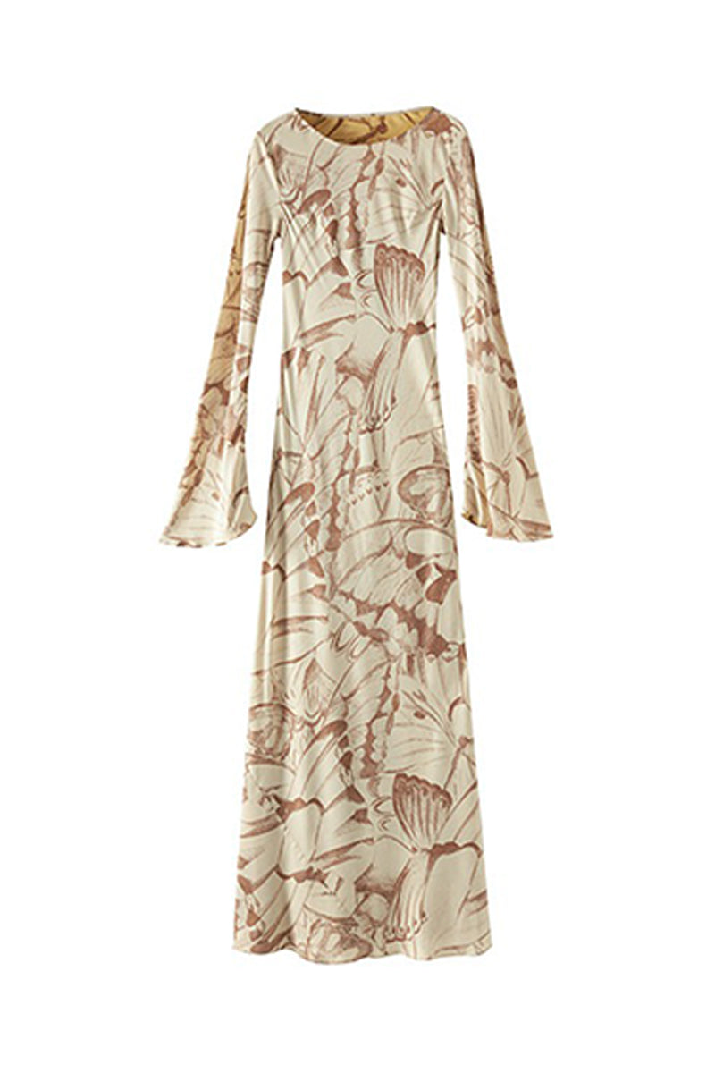 Elegant Silk Floral Long Sleeve Maxi Dress