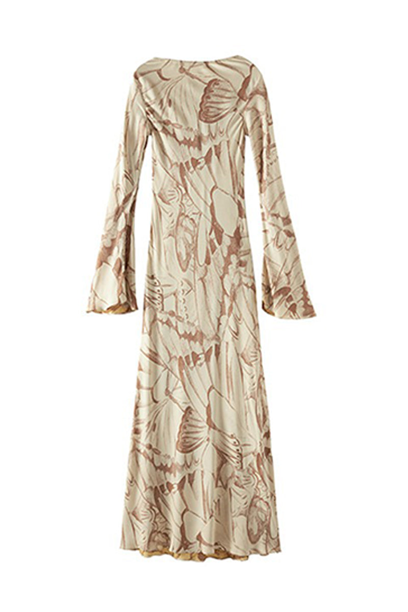 Elegant Silk Floral Long Sleeve Maxi Dress