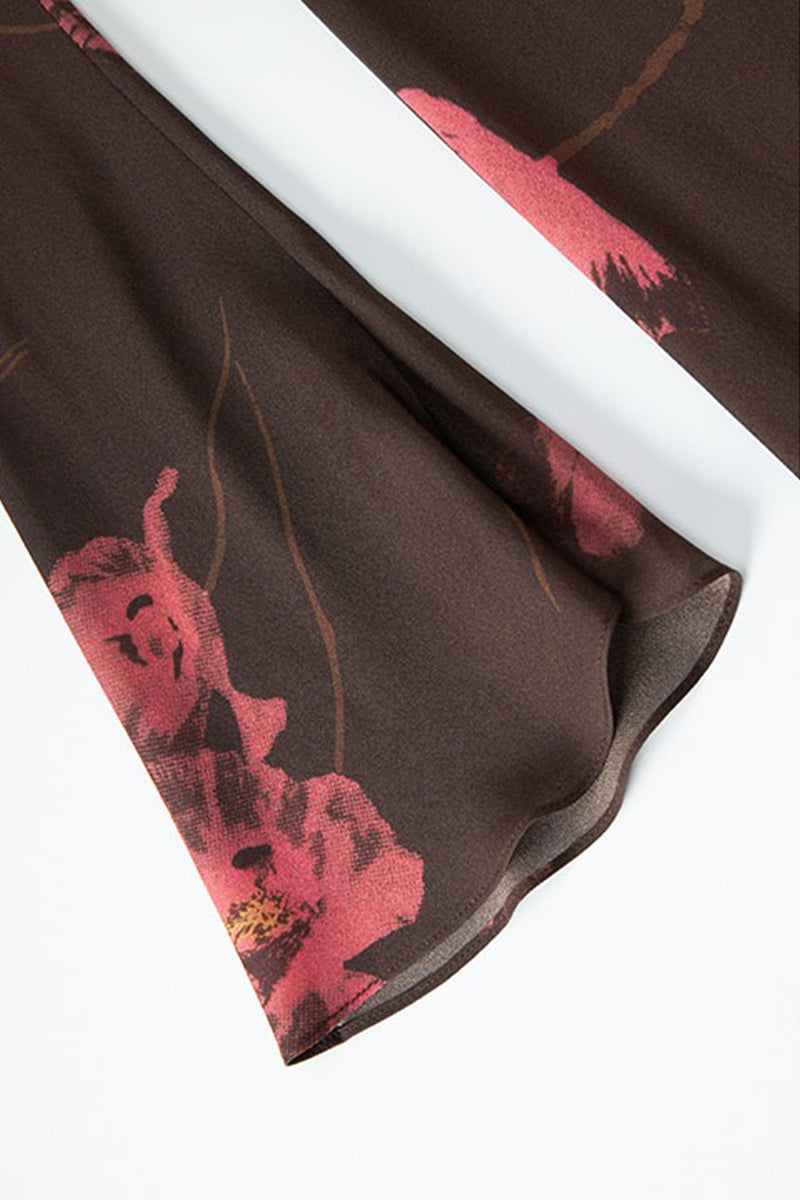 Elegant Silk Floral Long Sleeve Maxi Dress