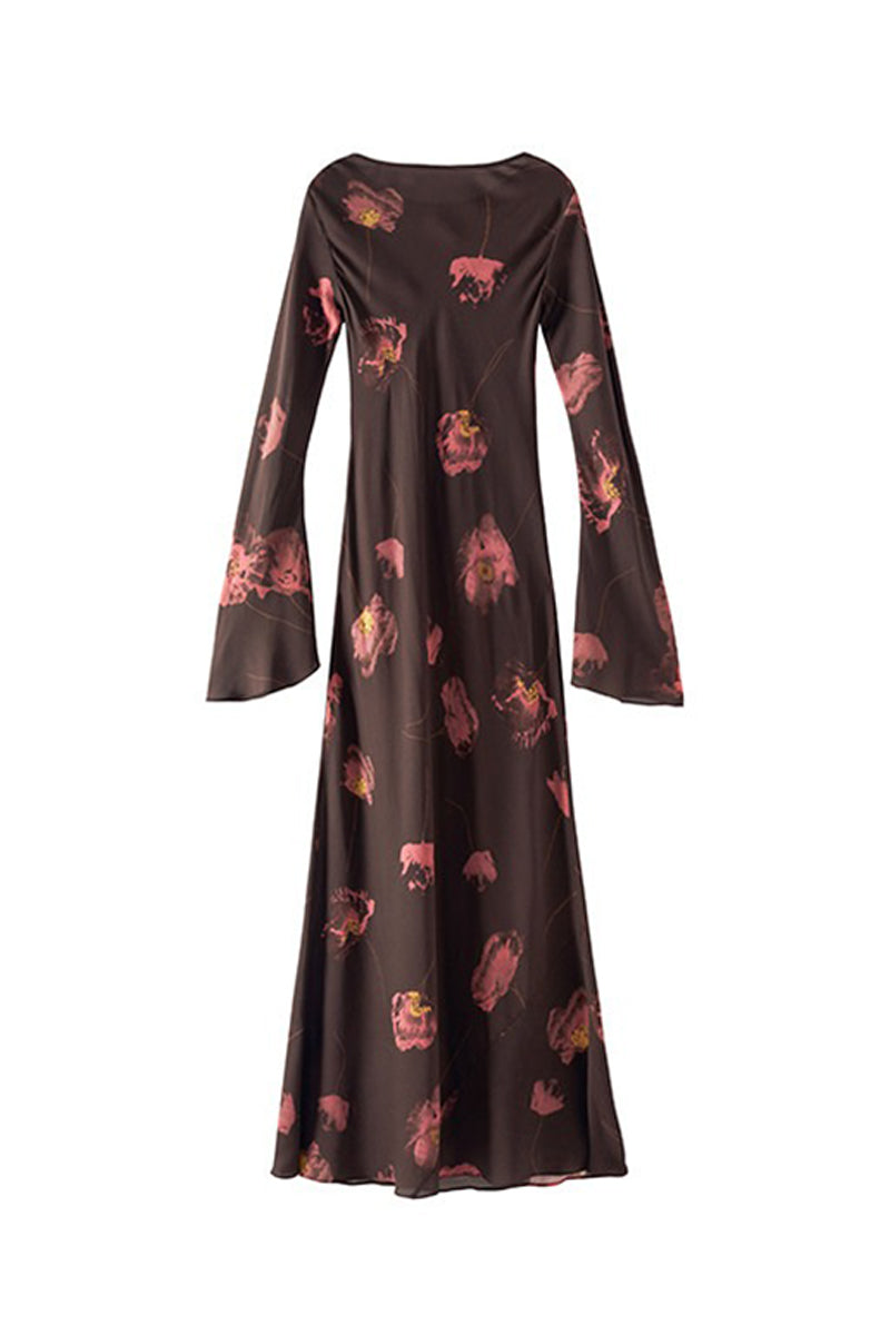Elegant Silk Floral Long Sleeve Maxi Dress