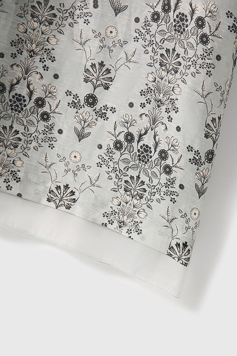 Qipao-Inspired Floral Midi Dress in Linen-Silk Blend
