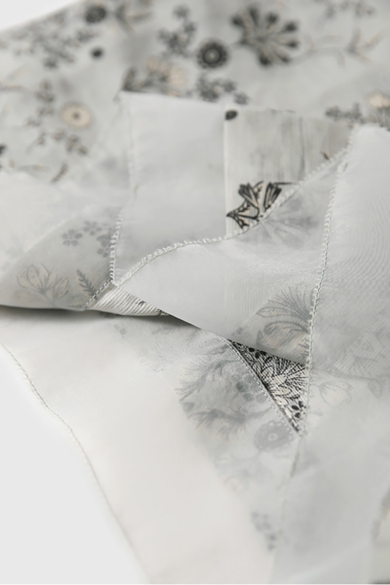 Qipao-Inspired Floral Midi Dress in Linen-Silk Blend