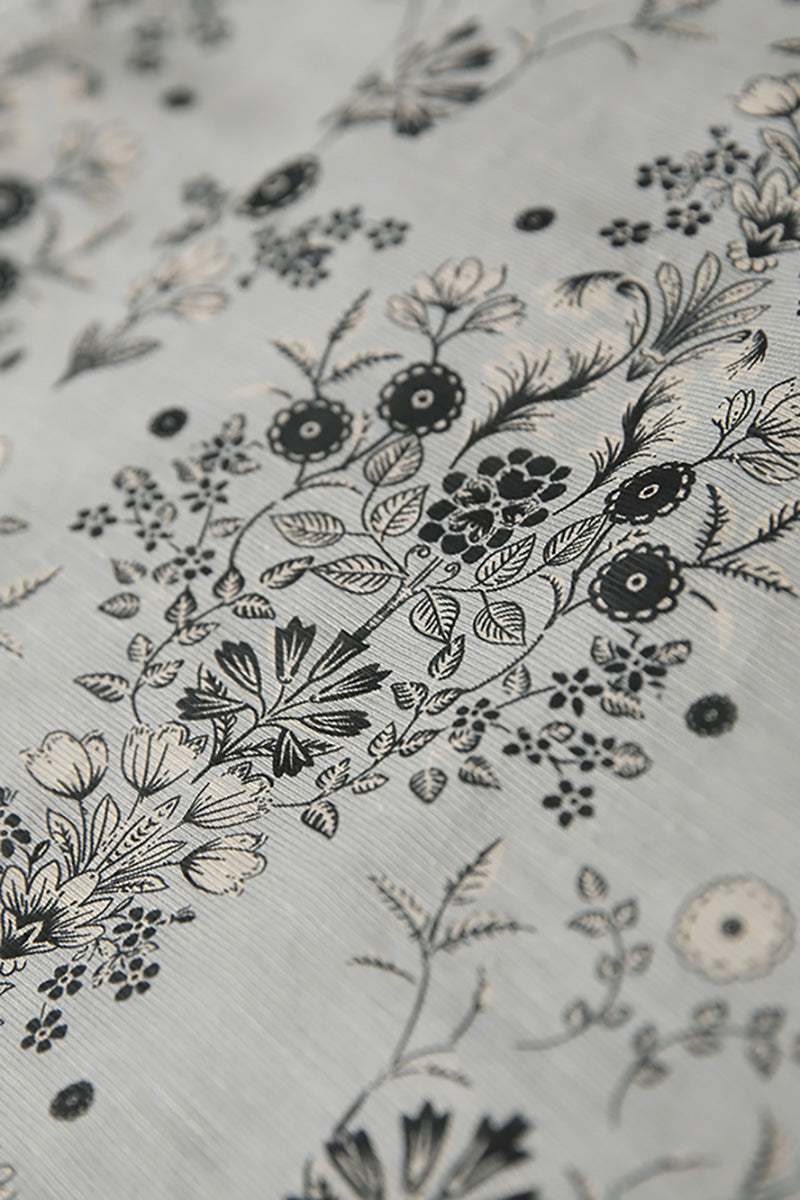 Qipao-Inspired Floral Midi Dress in Linen-Silk Blend
