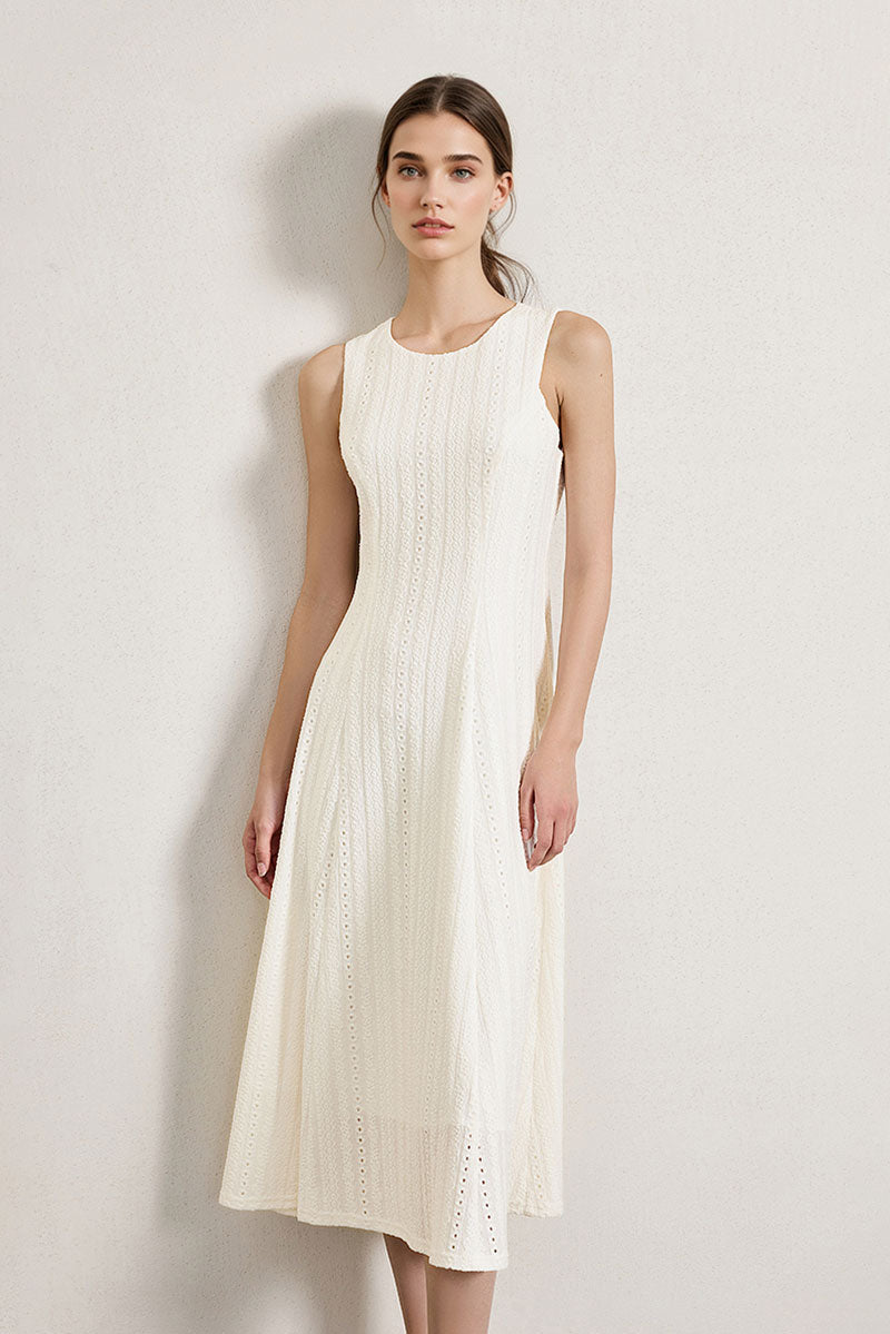 White Embroidered Lace Fit & Flare Midi Dress