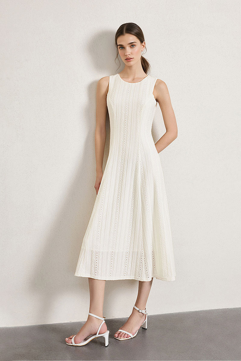 White Embroidered Lace Fit & Flare Midi Dress