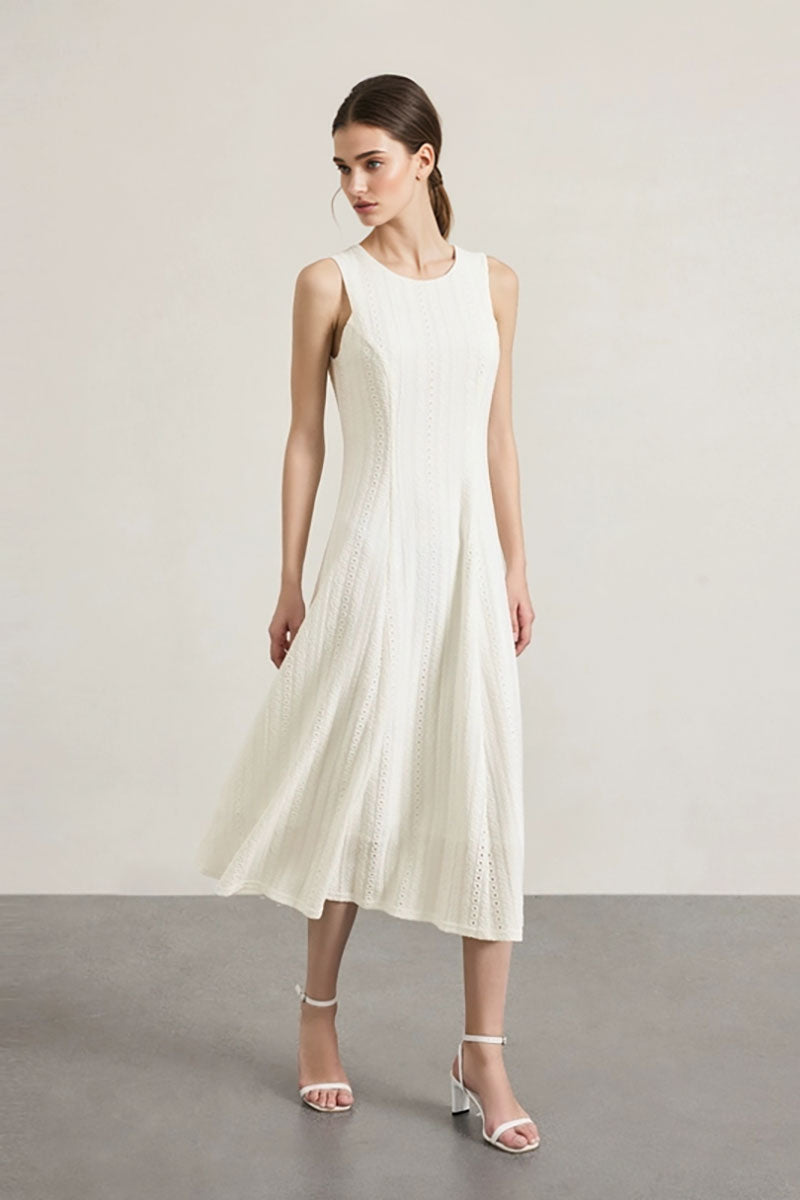 White Embroidered Lace Fit & Flare Midi Dress