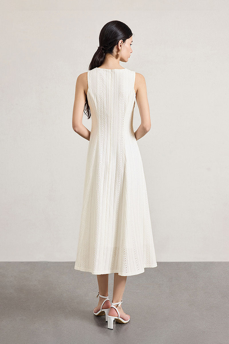 White Embroidered Lace Fit & Flare Midi Dress