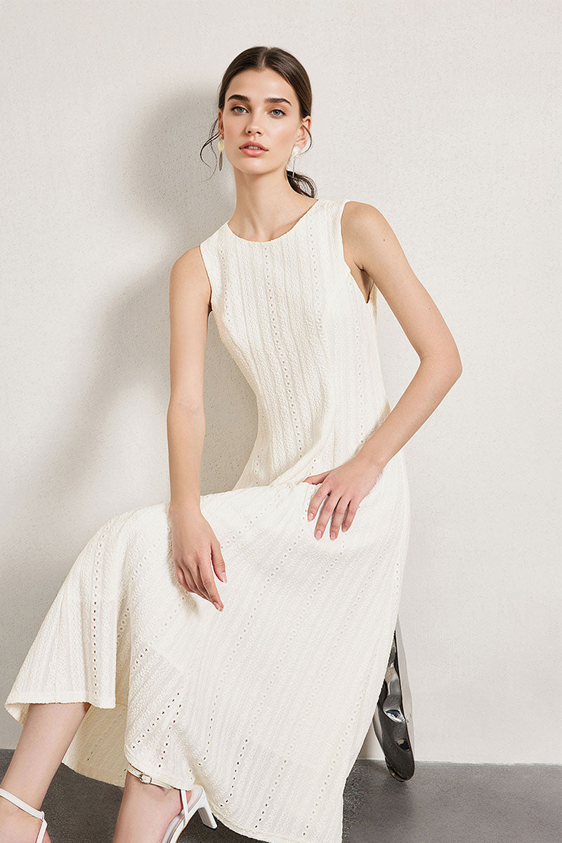 White Embroidered Lace Fit & Flare Midi Dress