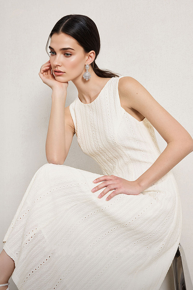 White Embroidered Lace Fit & Flare Midi Dress