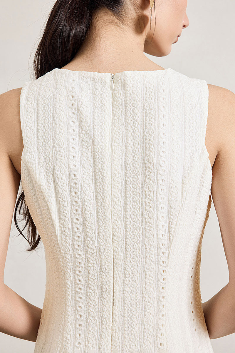 White Embroidered Lace Fit & Flare Midi Dress